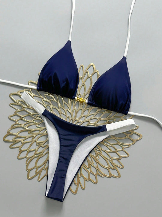 Damen Triangel-Bikini mit modischen Kontrastdetails EB