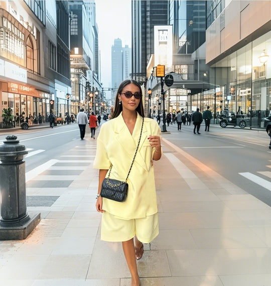Damen lässiges hochwertiges Oversized Set mit Kurzärmeljacke und Shorts EB
