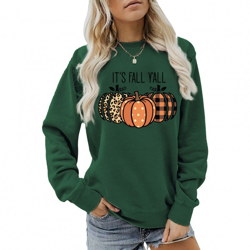 Damen nan lässiges Herbst Sweatshirt mit Kürbismotiv und Rundhalsausschnitt EB