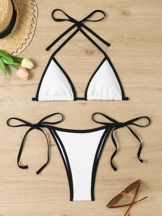 Damen Triangel-Bikini mit verstellbaren Trägern und hochwertigem Wellenmuster EB