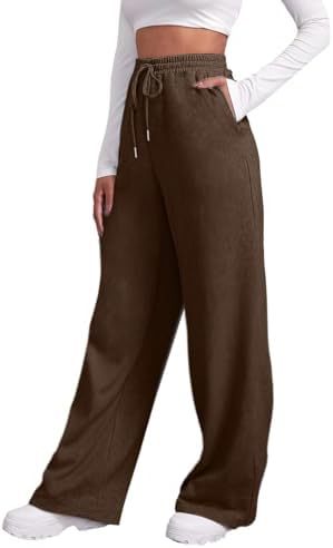 Damen nan weite High‑Waist Palazzo-Loungehose mit elastischem Komfortbund, Kordelzug und seitlichen Eingrifftaschen EB