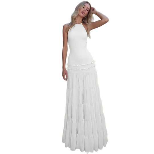 Damen Elegantes Spaghetti-Träger Maxikleid mit Rüschendetails EB