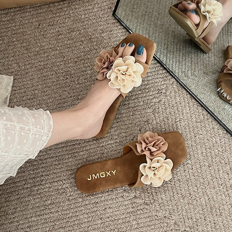 Damen offene Mules mit floralem Dekor EB