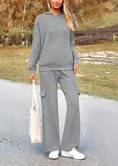 Damen Bequemes Lounge-Set mit Kapuze und weiten Hosen EB