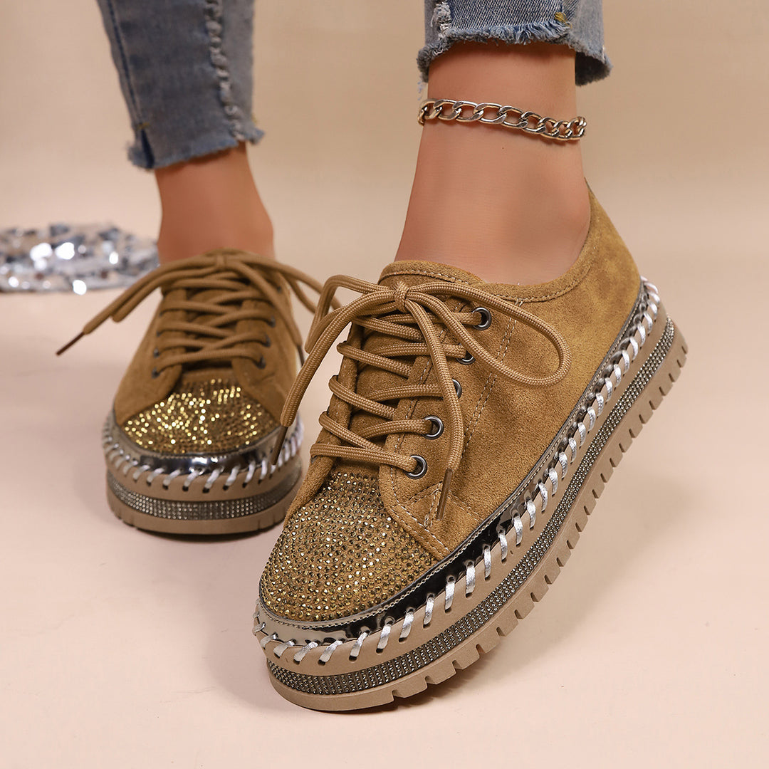Damen komfortable Sneakers mit Glitzerdetails und kuscheligem Innenfutter EB
