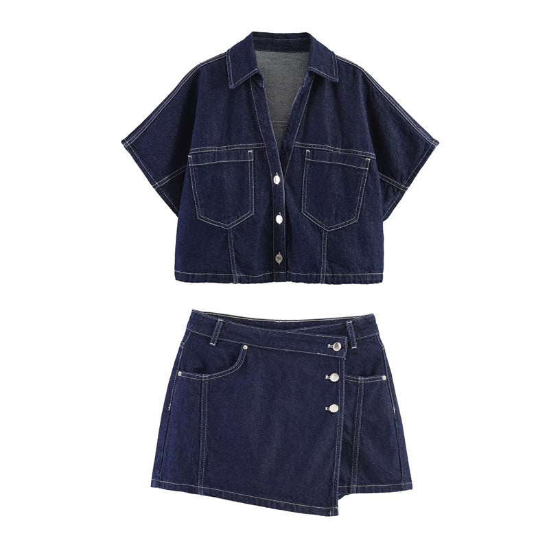 Damen Denim-Minirock im asymmetrischen Schnitt mit dekorativen Knöpfen EB