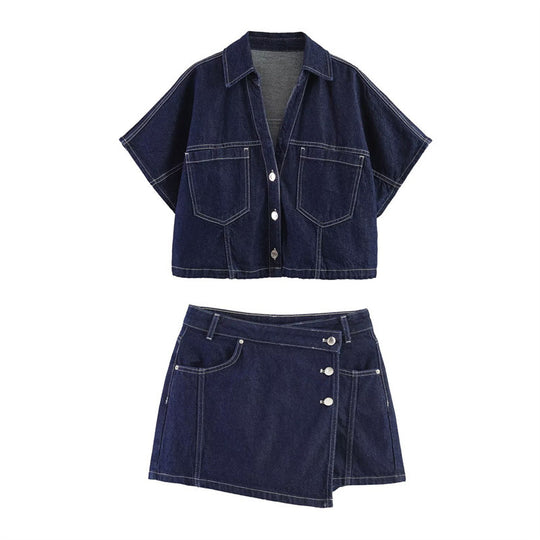 Damen Denim-Minirock im asymmetrischen Schnitt mit dekorativen Knöpfen EB