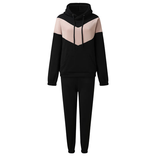 Damen zweiteiliges Loungewear-Set mit Chevron-Kapuzenpullover und taillierter Tapered-Jogginghose EB
