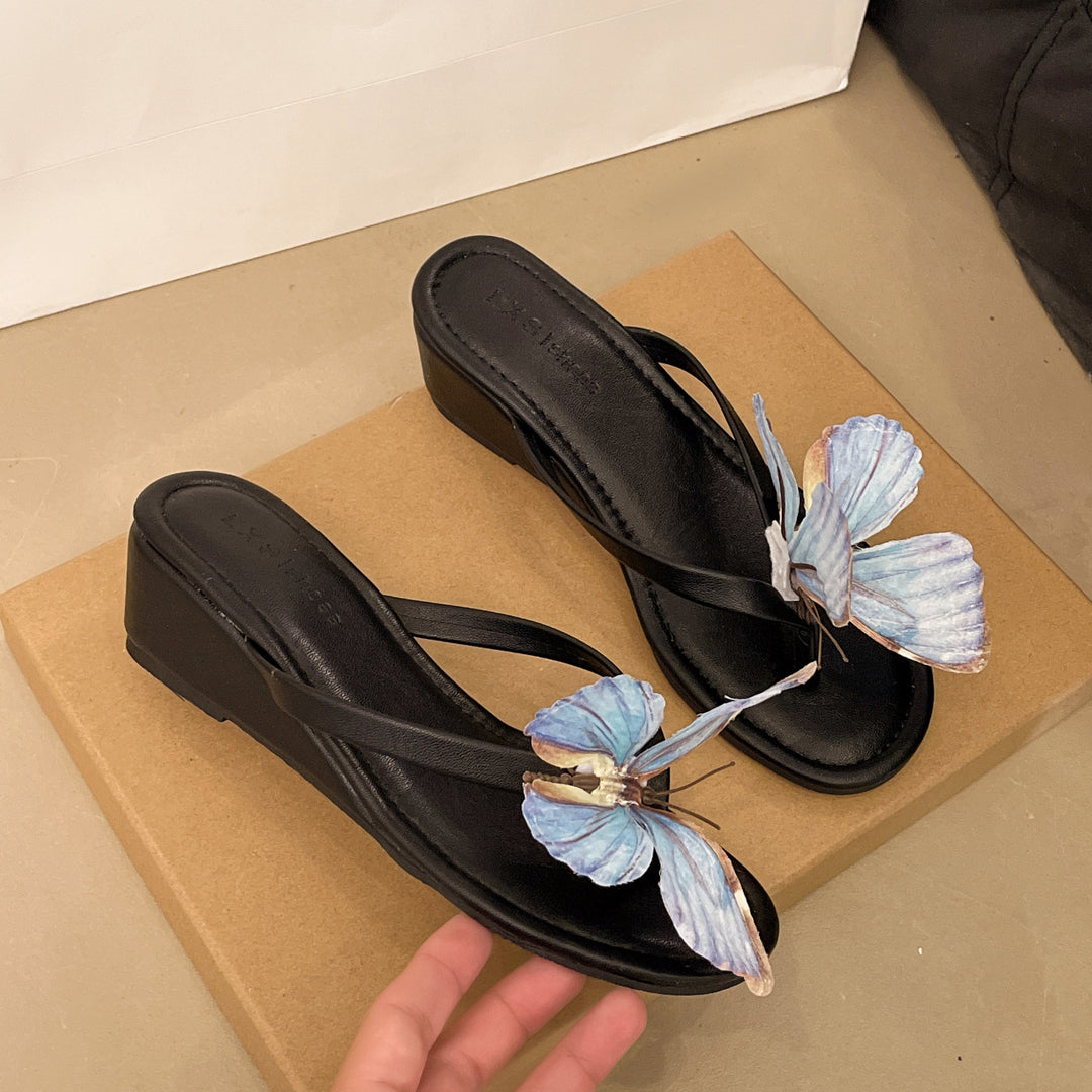 Damen Elegante Flip-Flops mit dekorativen Schmetterlingsapplikationen EB