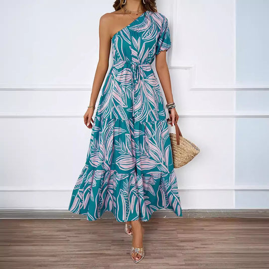 Damen Maxikleid mit asymmetrischem Design und fließendem Rock EB