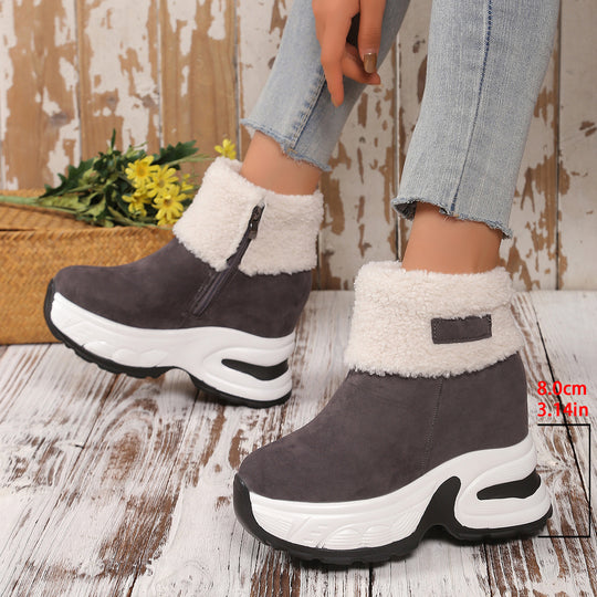 Damen Trendige Fleece-Stiefel mit Keilabsatz EB
