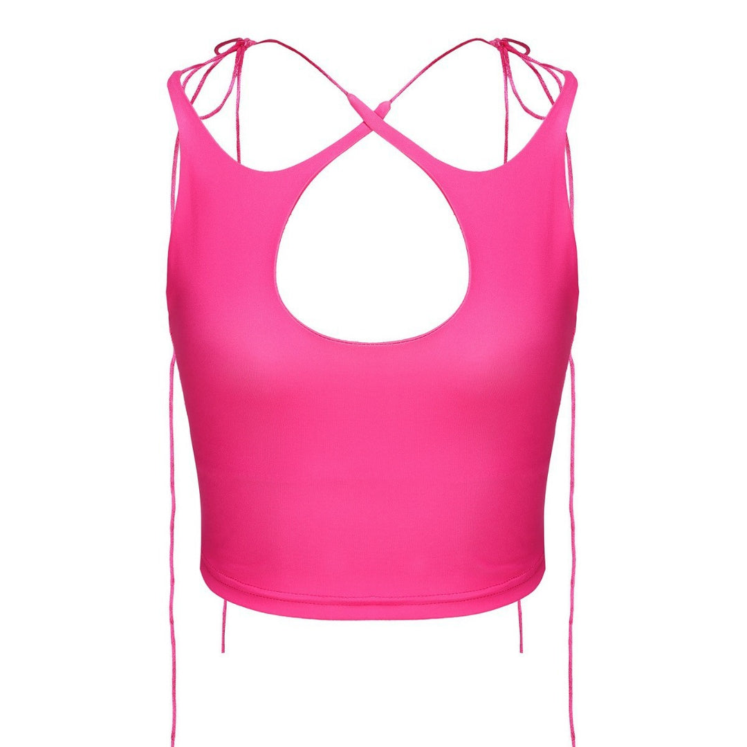 Damen Crop-Top mit einseitigem Cut-Out und trendigen Bändern EB