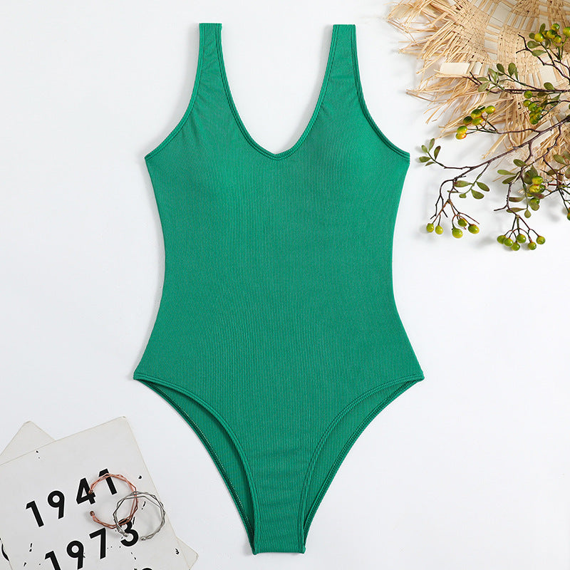 Damen Einteiler Badeanzug mit elegantem V-Ausschnitt und figurformendem Schnitt EB