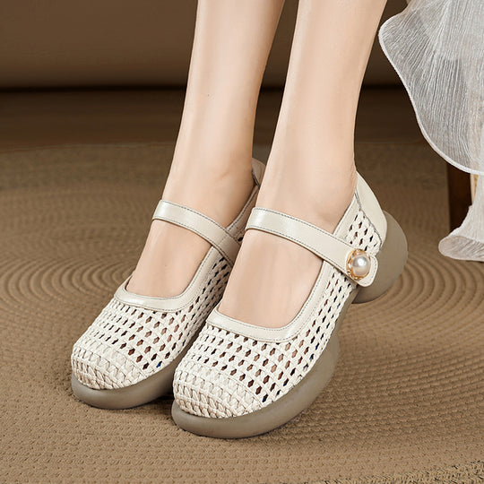 Damen Komfortable Ballerinas mit verziertem Riemen EB