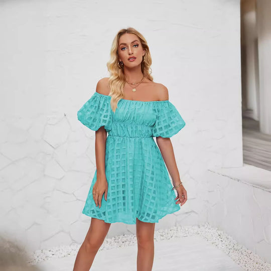 Damen Sommerkleid mit luftigen Puffärmeln und verspieltem Karo-Muster EB