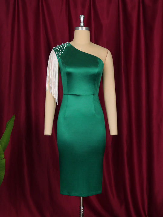 Damen Einseitiges Cocktailkleid mit funkelnden Fransen und eleganter Taillierung EB