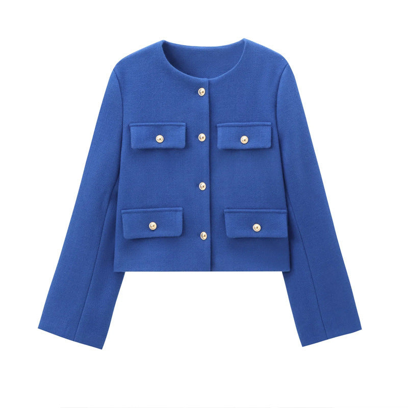 Damen Modische Kurzjacke mit dekorativen Knöpfen und praktischen Taschen EB