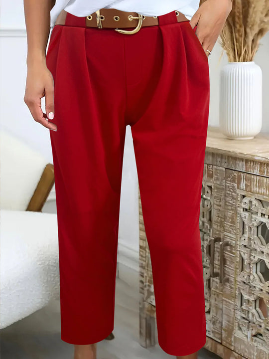 Damen Elegante High-Waist-Hose mit Falten-Details und Gürtel EB