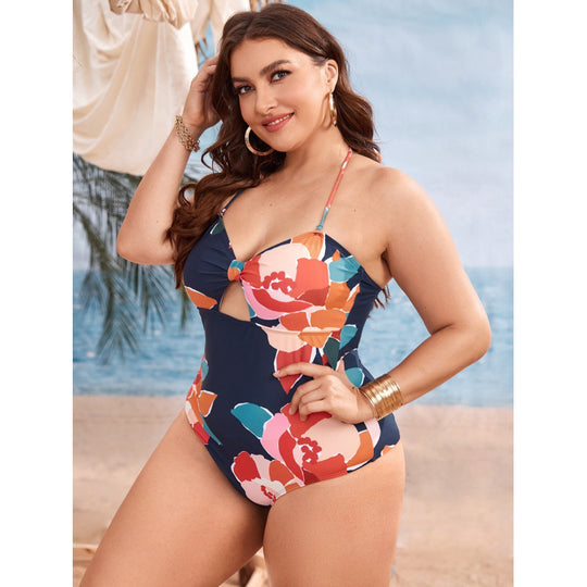 Damen Einteiler Badeanzug mit floralem Cut-Out und verstellbaren Trägern EB