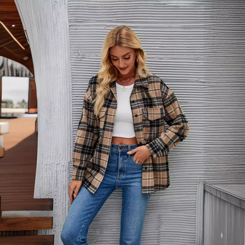 Damen Flanellhemdjacke im lässigen Karo-Design mit Brusttaschen EB