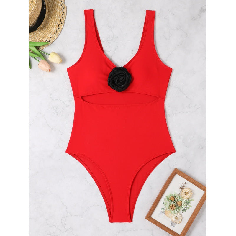 Damen Einteiliger Badeanzug mit floraler Applikation und modischem Cut-Out EB