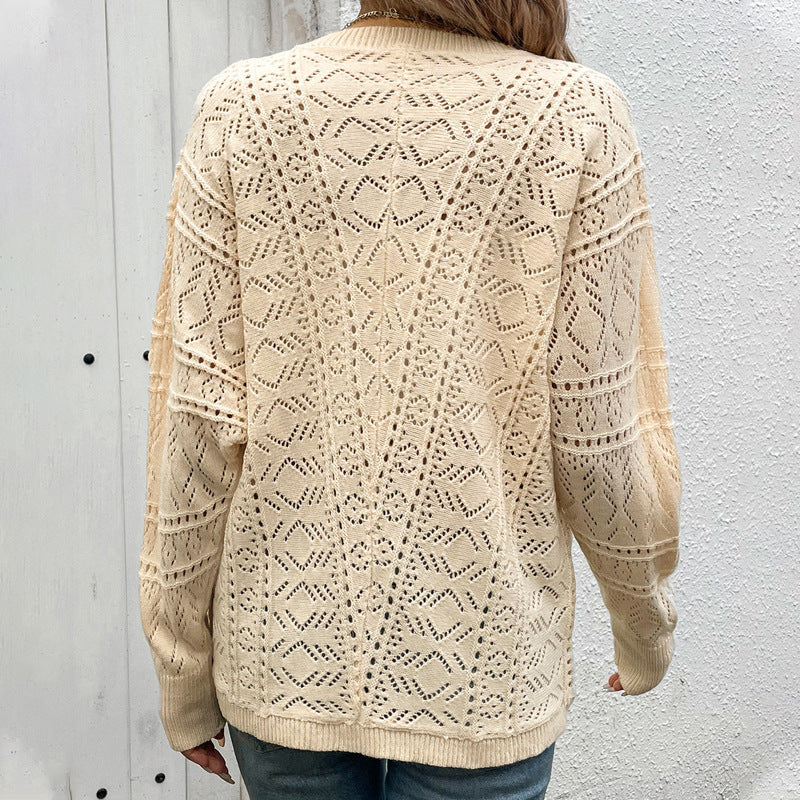 Damen Strickjacke mit feinen Lochmustern und knöpfbarem Abschluss EB