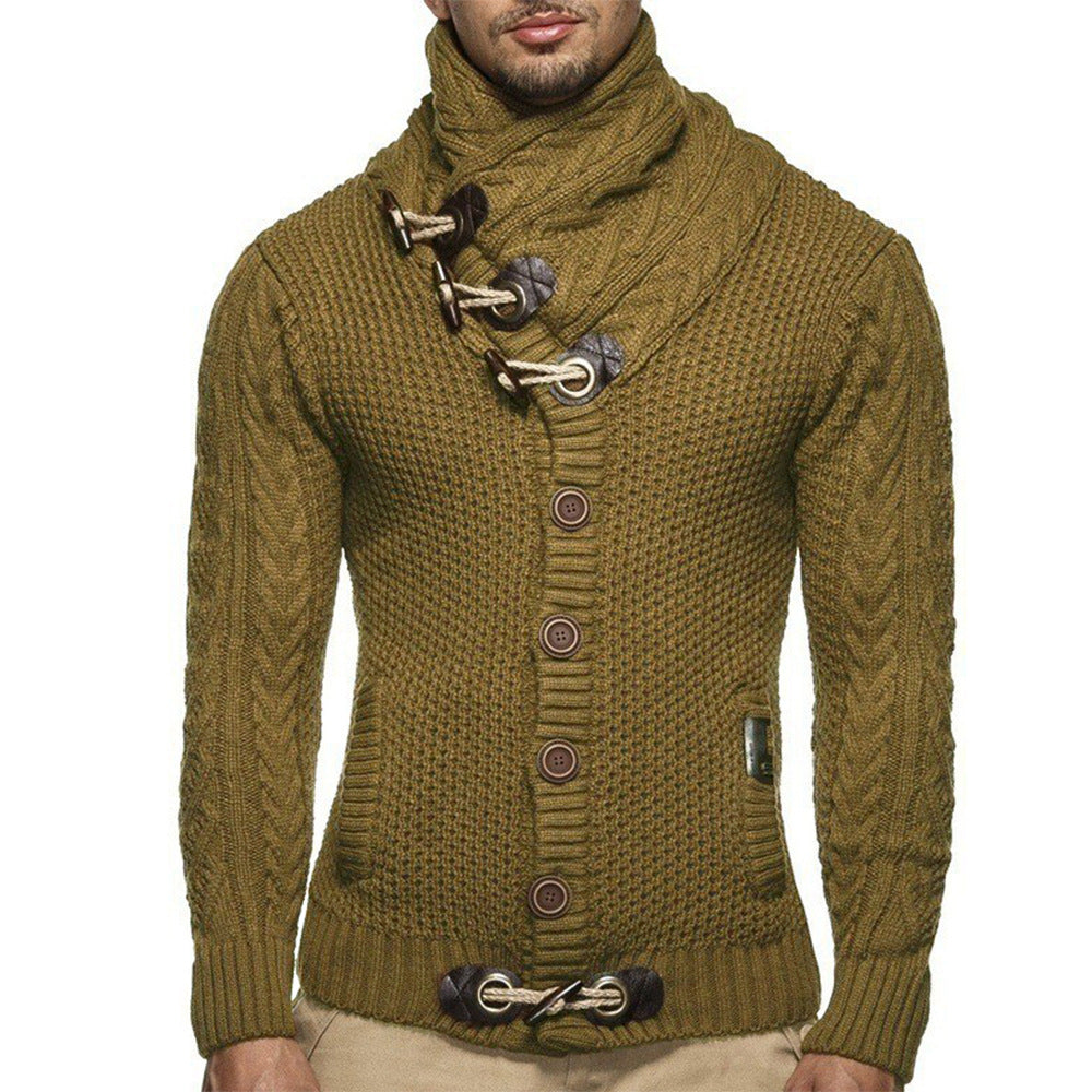 Herren Strickjacke mit kreativer Knopfleiste und hohem Kragen EB