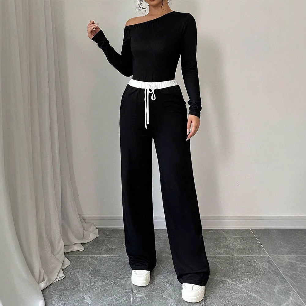 Damen Elegantes Jumpsuit mit asymmetrischem Oberteil und weitem Bein EB