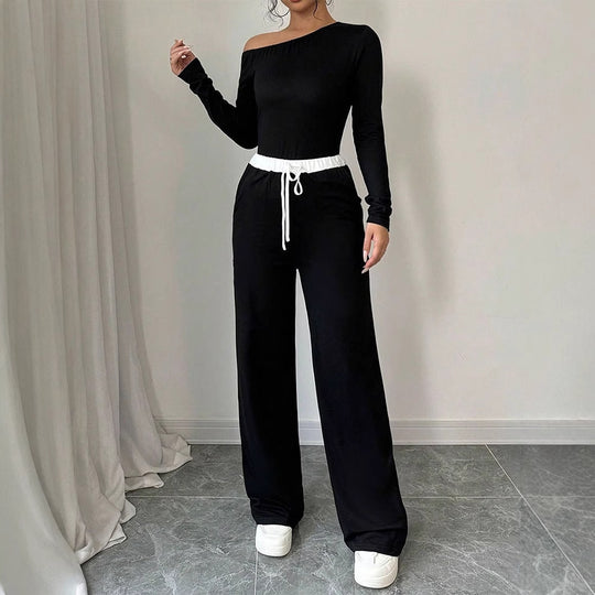 Damen Elegantes Jumpsuit mit asymmetrischem Oberteil und weitem Bein EB