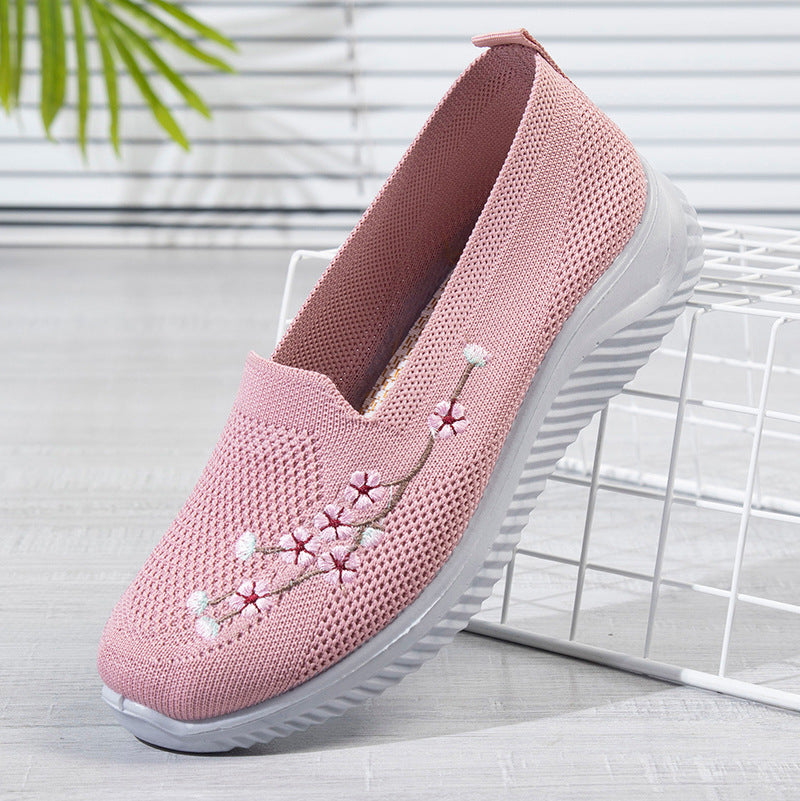 Damen Slip-On Freizeitschuhe mit luftdurchlässiger Oberflächenstruktur und floralem Dekor EB