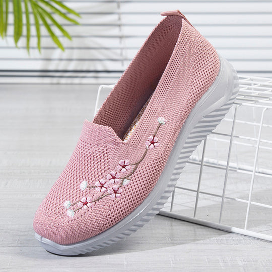 Damen Slip-On Freizeitschuhe mit luftdurchlässiger Oberflächenstruktur und floralem Dekor EB