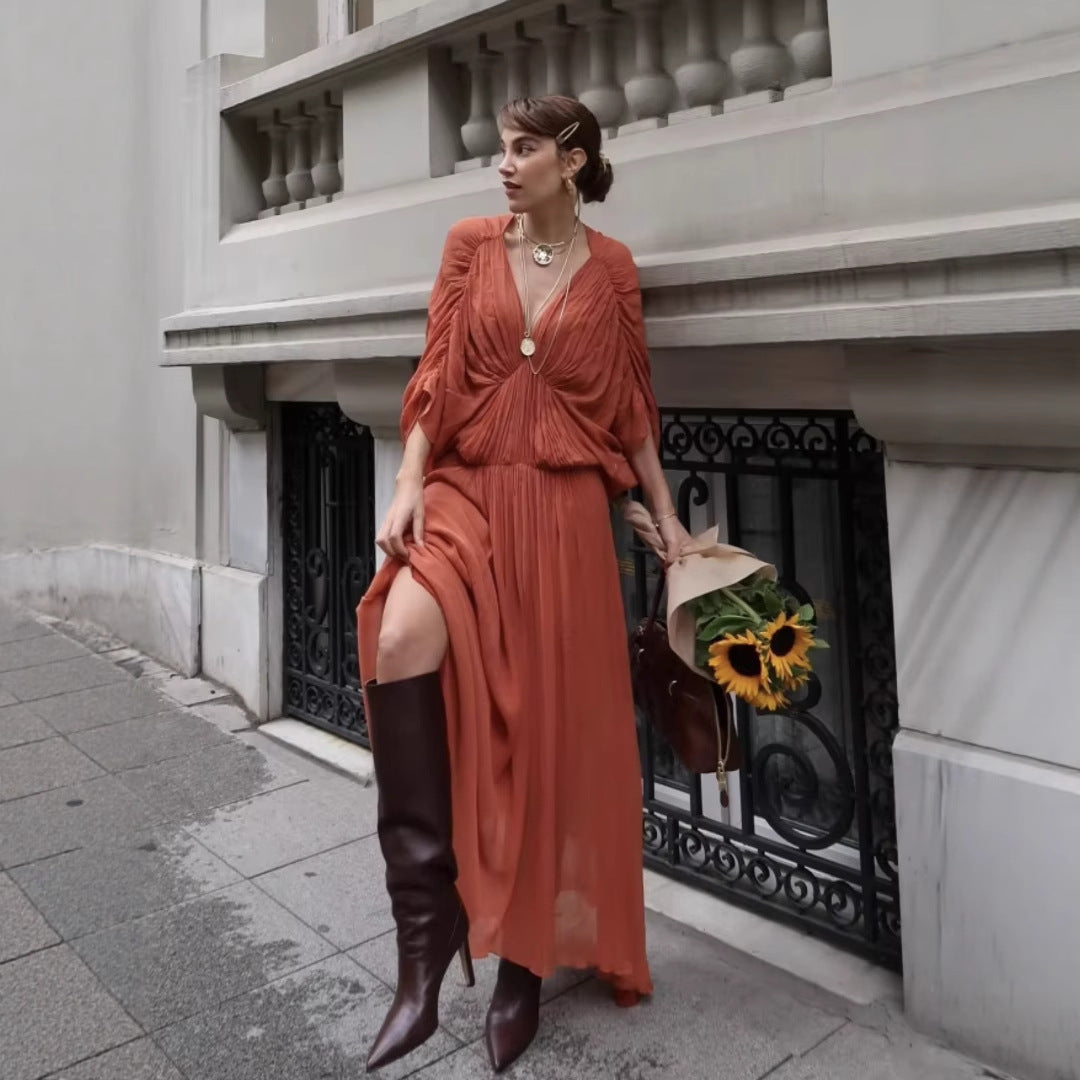 Damen Maxikleid mit fließender Silhouette und eleganter Raffung EB