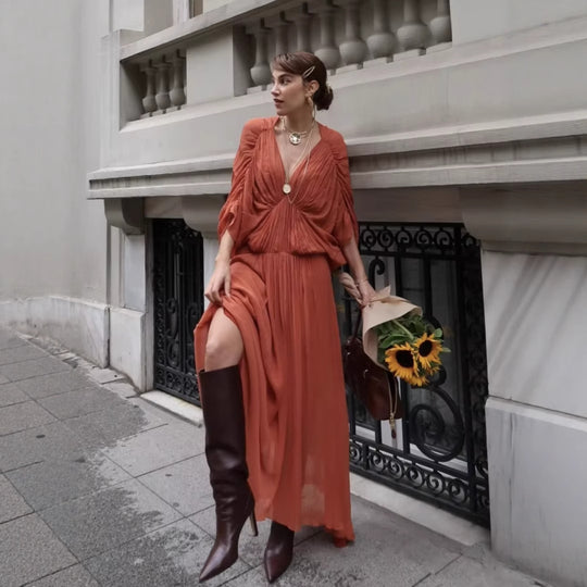 Damen Maxikleid mit fließender Silhouette und eleganter Raffung EB