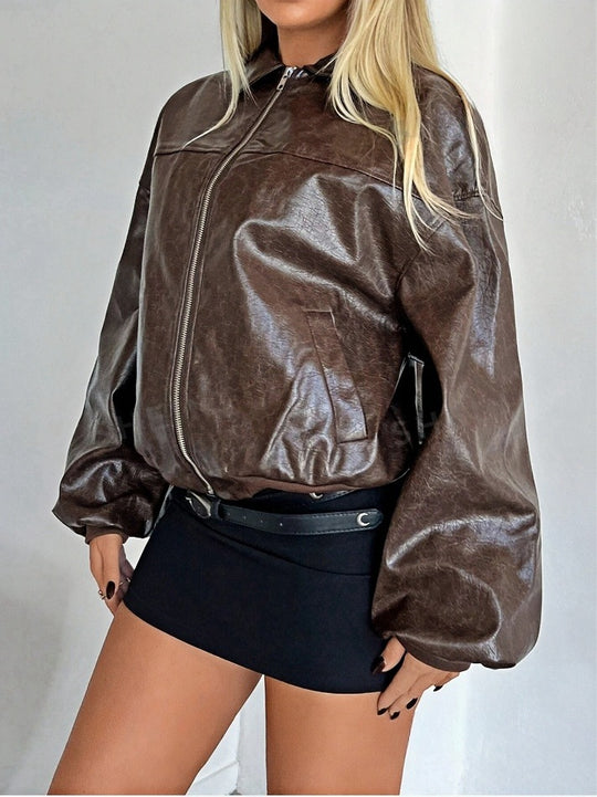 Damen Kunstleder Bomberjacke EB
