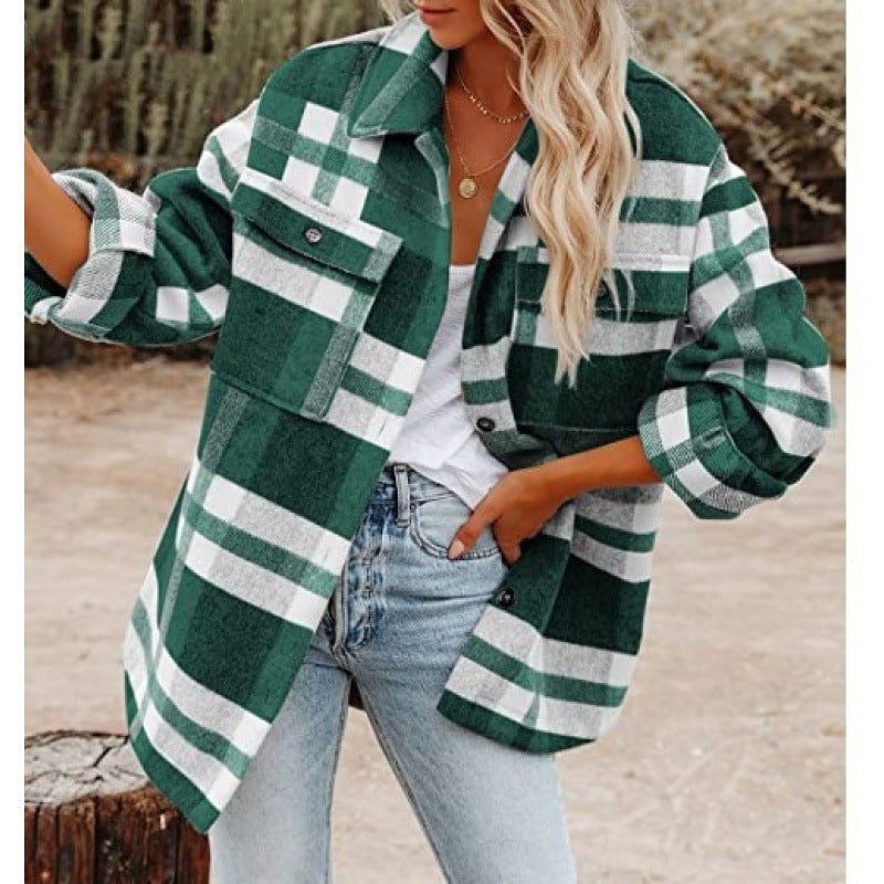 Damen Karobluse mit oversized Schnitt und Taschen EB