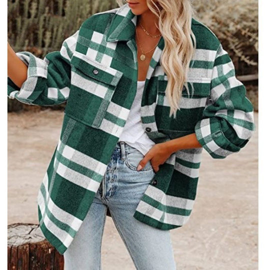 Damen Karobluse mit oversized Schnitt und Taschen EB