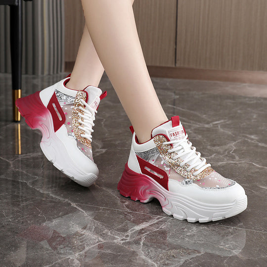 Damen Trendige Chunky Sneakers mit glitzernden Akzenten und ausgeprägtem Sohlenprofil EB