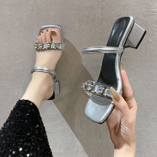 Damen elegante Mules mit gekreuzten Riemen und Blockabsatz EB