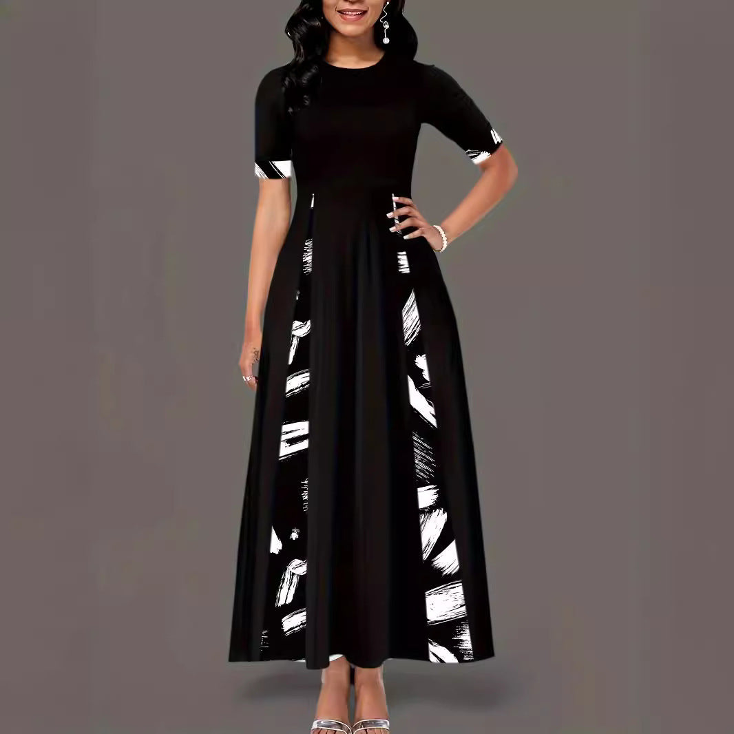 Damen Maxikleid mit grafischem Druck und seitlichen Taschen EB