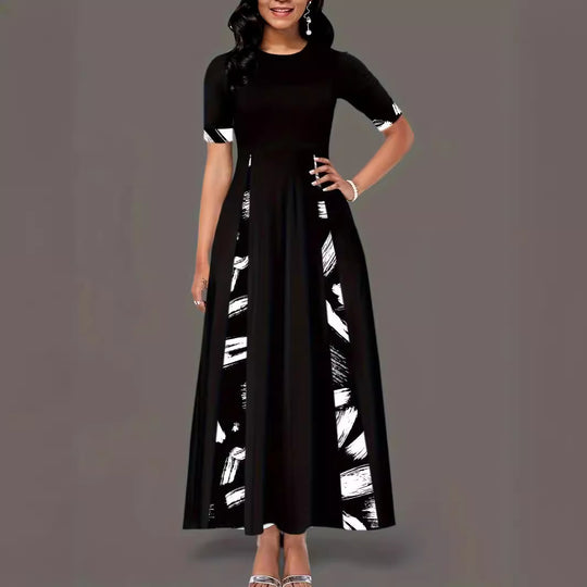 Damen Maxikleid mit grafischem Druck und seitlichen Taschen EB