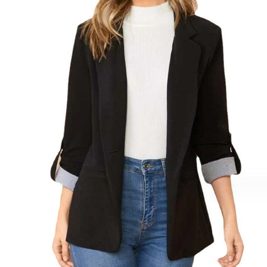 Damen modischer Blazer mit umschlagbaren Ärmeln und strukturierten Details EB