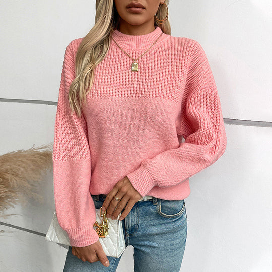 Damen lässiger Pullover mit hohem Kragen und modernem Strukturstrick EB
