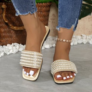 Damen Glamouröse Riemen-Sandalen mit Perlen-Applikation EB