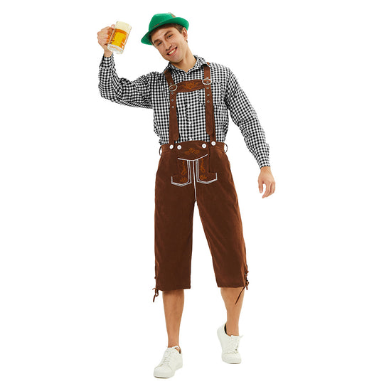 Herren nan traditionelle bayerische Trachtenlederhose knielang mit bestickten Hosenträgern EB
