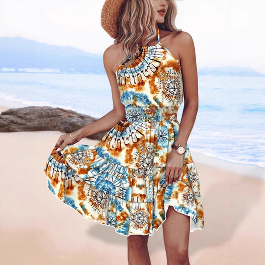 Damen Sommerliches Wickelkleid mit angesagtem Batikmuster EB