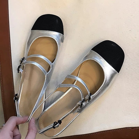 Damen Ballerinas mit stylischen Riemen und modischem Spitzenverschluss EB