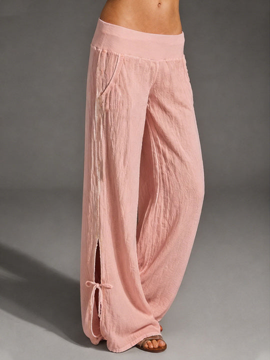 Damen Leichte Leinenhose mit weitem Bein und elastischem Bund EB