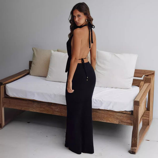 Damen elegantes Wickel-Top mit asymmetrischem Design und passendem Maxirock EB