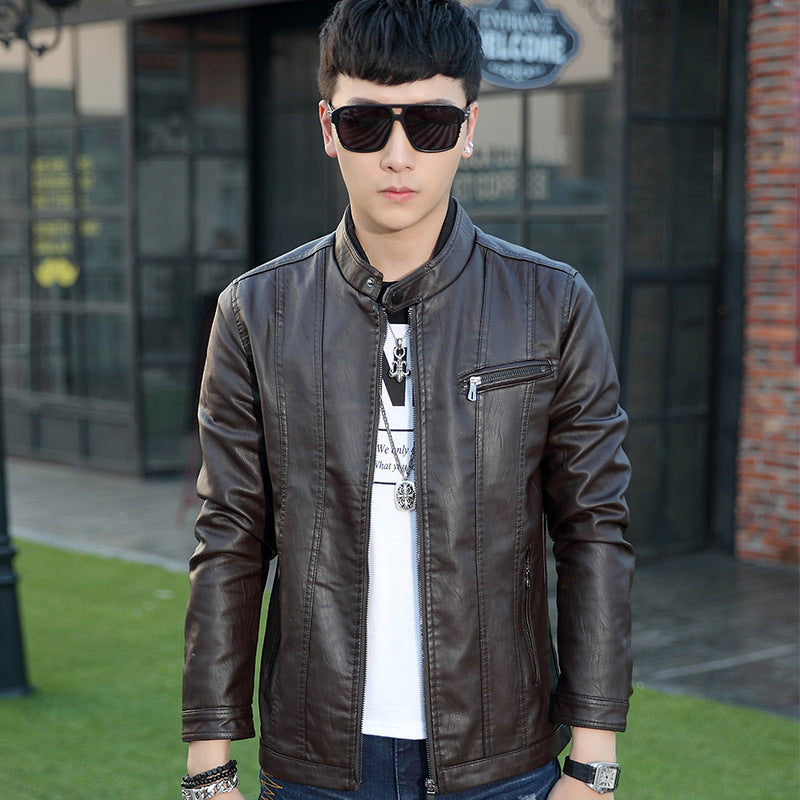 Herren trendige Kunstlederjacke mit feinen Steppdetails EB