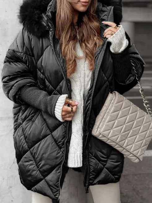 Damen Oversized Steppjacke mit Kunstpelzkragen EB